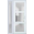 Front Exterior Prehung FiberGlass Door Frosted Glass / Manux 8552 White Silk / Sidelight Exterior Window / Office Commercial and Residential Doors Entrance Patio Garage-W30+16" x H80"-Left-hand Inswing White