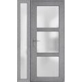 Front Exterior Prehung FiberGlass Door Frosted Glass / Manux 8552 Matte Black / Sidelight Exterior Window /  Office Commercial and Residential Doors Entrance Patio Garage-W36+12" x H80"-Right-hand Inswing Gray Ash