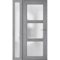 Front Exterior Prehung FiberGlass Door Frosted Glass / Manux 8552 White Silk / Sidelight Exterior Window / Office Commercial and Residential Doors Entrance Patio Garage-W36+12" x H80"-Left-hand Inswing Gray Ash