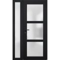 Front Exterior Prehung FiberGlass Door Frosted Glass / Manux 8552 White Silk / Sidelight Exterior Window / Office Commercial and Residential Doors Entrance Patio Garage-W36+16" x H80"-Right-hand Inswing Black