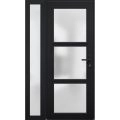 Front Exterior Prehung FiberGlass Door Frosted Glass / Manux 8552 White Silk / Sidelight Exterior Window / Office Commercial and Residential Doors Entrance Patio Garage-W30+16" x H80"-Left-hand Inswing Black