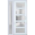 Front Exterior Prehung FiberGlass Door Frosted Glass / Manux 8002 White Silk / Sidelight Exterior Window / Office Commercial and Residential Doors Entrance Patio Garage-W30+12" x H80"-Left-hand Inswing White