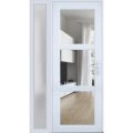 Front Exterior Prehung FiberGlass Door Clear Glass See-through / Manux 8555 Matte Black Clear Glass / Sidelight Exterior Window / Office Commercial and Residential Doors Entrance Patio Garage-W30+12" x H80"-Left-hand Inswing White