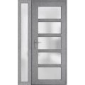 Front Exterior Prehung FiberGlass Door Frosted Glass / Manux 8002 Matte Black / Sidelight Exterior Window / Office Commercial and Residential Doors Entrance Patio Garage-W36+14" x H80"-Right-hand Inswing Gray Ash