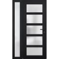 Front Exterior Prehung FiberGlass Door Frosted Glass / Manux 8002 White Silk / Sidelight Exterior Window / Office Commercial and Residential Doors Entrance Patio Garage-W30+14" x H80"-Left-hand Inswing Black