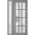 Front Exterior Prehung FiberGlass Door Frosted Glass / Manux 8312 Grey Ash / Sidelight Exterior Window / Office Commercial and Residential Doors Entrance Patio Garage-W36+14" x H80"-Left-hand Inswing Gray Ash