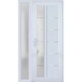Front Exterior Prehung FiberGlass Door Frosted Glass / Manux 8088 Matte Black / Sidelight Exterior Window / Office Commercial and Residential Doors Entrance Patio Garage-W30+14" x H80"-Right-hand Inswing White