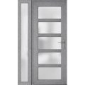 Front Exterior Prehung FiberGlass Door Frosted Glass / Manux 8002 White Silk / Sidelight Exterior Window / Office Commercial and Residential Doors Entrance Patio Garage-W36+14" x H80"-Left-hand Inswing Gray Ash