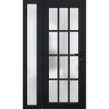 Front Exterior Prehung FiberGlass Door Frosted Glass / Manux 8312 Grey Ash / Sidelight Exterior Window / Office Commercial and Residential Doors Entrance Patio Garage-W36+14" x H80"-Left-hand Inswing Black