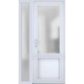 Front Exterior Prehung FiberGlass Door Frosted Glass / Manux 8422 White Silk / Sidelight Exterior Window /  Office Commercial and Residential Doors Entrance Patio Garage-W36+12" x H80"-Right-hand Inswing White