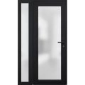 Front Exterior Prehung FiberGlass Door Frosted Glass / Manux 8102 Matte Black / Sidelight Exterior Window / Office Commercial and Residential Doors Entrance Patio Garage-W30+14" x H80"-Left-hand Inswing Black