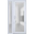 Front Exterior Prehung FiberGlass Door Frosted Glass / Manux 8102 Matte Black / Sidelight Exterior Window / Office Commercial and Residential Doors Entrance Patio Garage-W30+14" x H80"-Right-hand Inswing White