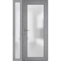Front Exterior Prehung FiberGlass Door Frosted Glass / Manux 8102 White Silk / Sidelight Exterior Window / Office Commercial and Residential Doors Entrance Patio Garage-W36+14" x H80"-Right-hand Inswing Gray Ash