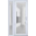 Front Exterior Prehung FiberGlass Door Frosted Glass / Manux 8102 Matte Black / Sidelight Exterior Window / Office Commercial and Residential Doors Entrance Patio Garage-W30+14" x H80"-Left-hand Inswing White