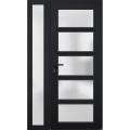 Front Exterior Prehung FiberGlass Door Frosted Glass / Manux 8002 Matte Black / Sidelight Exterior Window /  Office Commercial and Residential Doors Entrance Patio Garage-W30+12" x H80"-Right-hand Inswing Black
