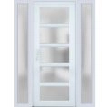 Front Exterior Prehung FiberGlass Door Frosted Glass / Manux 8002 White Silk / 2 Sidelight Exterior Windows / Office Commercial and Residential Doors Entrance Patio Garage-W12+36+12" x H80"-Right-hand Inswing White