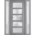 Front Exterior Prehung FiberGlass Door Frosted Glass / Manux 8002 White Silk / 2 Sidelight Exterior Windows / Office Commercial and Residential Doors Entrance Patio Garage-W12+36+12" x H80"-Right-hand Inswing Gray Ash