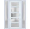 Front Exterior Prehung FiberGlass Door Frosted Glass / Manux 8002 White Silk / 2 Sidelight Exterior Windows / Office Commercial and Residential Doors Entrance Patio Garage-W16+36+16" x H80"-Left-hand Inswing White