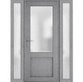 Front Exterior Prehung FiberGlass Door Frosted Glass / Manux 8422 Matte Black / 2 Sidelight Exterior Windows / Office Commercial and Residential Doors Entrance Patio Garage-W12+36+12" x H80"-Right-hand Inswing Gray Ash