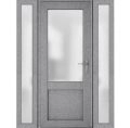 Front Exterior Prehung FiberGlass Door Frosted Glass / Manux 8422 White Silk / 2 Sidelight Exterior Windows / Office Commercial and Residential Doors Entrance Patio Garage-W16+36+16" x H80"-Right-hand Inswing Gray Ash