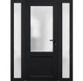 Front Exterior Prehung FiberGlass Door Frosted Glass / Manux 8422 White Silk / 2 Sidelight Exterior Windows / Office Commercial and Residential Doors Entrance Patio Garage-W16+36+16" x H80"-Right-hand Inswing Black