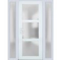 Front Exterior Prehung FiberGlass Door Frosted Glass / Manux 8552 Matte Black / 2 Sidelight Exterior Windows / Office Commercial and Residential Doors Entrance Patio Garage-W12+30+12" x H80"-Right-hand Inswing White