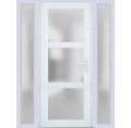 Front Exterior Prehung FiberGlass Door Frosted Glass / Manux 8552 White Silk / 2 Sidelight Exterior Windows / Office Commercial and Residential Doors Entrance Patio Garage-W12+30+12" x H80"-Left-hand Inswing White