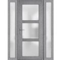 Front Exterior Prehung FiberGlass Door Frosted Glass / Manux 8552 Matte Black / 2 Sidelight Exterior Windows / Office Commercial and Residential Doors Entrance Patio Garage-W14+36+14" x H80"-Right-hand Inswing Gray Ash