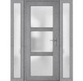Front Exterior Prehung FiberGlass Door Frosted Glass / Manux 8552 Matte Black / 2 Sidelight Exterior Windows / Office Commercial and Residential Doors Entrance Patio Garage-W14+36+14" x H80"-Left-hand Inswing Gray Ash