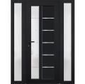 Front Exterior Prehung FiberGlass Door Frosted Glass / Manux 8088 Matte Black / 2 Sidelight Exterior Windows / Office Commercial and Residential Doors Entrance Patio Garage-W16+36+16" x H80"-Right-hand Inswing Black