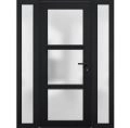 Front Exterior Prehung FiberGlass Door Frosted Glass / Manux 8552 White Silk / 2 Sidelight Exterior Windows / Office Commercial and Residential Doors Entrance Patio Garage-W12+30+12" x H80"-Left-hand Inswing Black