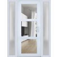 Front Exterior Prehung FiberGlass Door Clear Glass See-through / Manux 8555 Matte Black Clear Glass / 2 Sidelight Exterior Windows / Office Commercial and Residential Doors Entrance Patio Garage-W12+36+12" x H80"-Left-hand Inswing White