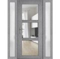 Front Exterior Prehung FiberGlass Door Clear Glass See-through / Manux 8555 Matte Black Clear Glass / 2 Sidelight Exterior Windows / Office Commercial and Residential Doors Entrance Patio Garage-W14+36+14" x H80"-Right-hand Inswing Gray Ash