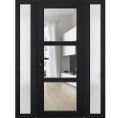 Front Exterior Prehung FiberGlass Door Clear Glass See-through / Manux 8555 Matte Black Clear Glass / 2 Sidelight Exterior Windows / Office Commercial and Residential Doors Entrance Patio Garage-W14+36+14" x H80"-Right-hand Inswing Black