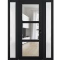 Front Exterior Prehung FiberGlass Door Clear Glass See-through / Manux 8555 White Silk Clear Glass / 2 Sidelight Exterior Windows / Office Commercial and Residential Doors Entrance Patio Garage-W12+30+12" x H80"-Left-hand Inswing Black