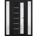 Front Exterior Prehung FiberGlass Door Frosted Glass / Manux 8088 White Silk / 2 Sidelight Exterior Windows / Office Commercial and Residential Doors Entrance Patio Garage-W16+30+16" x H80"-Left-hand Inswing Black