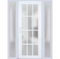 Front Exterior Prehung FiberGlass Door Frosted Glass / Manux 8312 Matte Black / 2 Sidelight Exterior Windows / Office Commercial and Residential Doors Entrance Patio Garage-W12+36+12" x H80"-Right-hand Inswing White