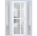 Front Exterior Prehung FiberGlass Door Frosted Glass / Manux 8312 Grey Ash / 2 Sidelight Exterior Windows / Office Commercial and Residential Doors Entrance Patio Garage-W14+36+14" x H80"-Left-hand Inswing White