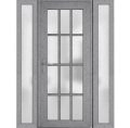 Front Exterior Prehung FiberGlass Door Frosted Glass / Manux 8312 Matte Black / 2 Sidelight Exterior Windows / Office Commercial and Residential Doors Entrance Patio Garage-W12+36+12" x H80"-Right-hand Inswing Gray Ash