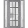 Front Exterior Prehung FiberGlass Door Frosted Glass / Manux 8312 Grey Ash / 2 Sidelight Exterior Windows / Office Commercial and Residential Doors Entrance Patio Garage-W14+36+14" x H80"-Left-hand Inswing Gray Ash