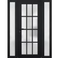 Front Exterior Prehung FiberGlass Door Frosted Glass / Manux 8312 Matte Black / 2 Sidelight Exterior Windows / Office Commercial and Residential Doors Entrance Patio Garage-W12+36+12" x H80"-Right-hand Inswing Black