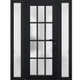 Front Exterior Prehung FiberGlass Door Frosted Glass / Manux 8312 Grey Ash / 2 Sidelight Exterior Windows / Office Commercial and Residential Doors Entrance Patio Garage-W14+36+14" x H80"-Left-hand Inswing Black