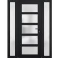Front Exterior Prehung FiberGlass Door Frosted Glass / Manux 8002 White Silk / 2 Sidelight Exterior Windows / Office Commercial and Residential Doors Entrance Patio Garage-W16+36+16" x H80"-Left-hand Inswing Black