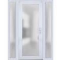 Front Exterior Prehung FiberGlass Door Frosted Glass / Manux 8102 White Silk / 2 Sidelight Exterior Windows / Office Commercial and Residential Doors Entrance Patio Garage-W16+36+16" x H80"-Left-hand Inswing White