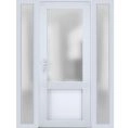 Front Exterior Prehung FiberGlass Door Frosted Glass / Manux 8422 White Silk / 2 Sidelight Exterior Windows / Office Commercial and Residential Doors Entrance Patio Garage-W12+36+12" x H80"-Right-hand Inswing White