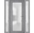 Front Exterior Prehung FiberGlass Door Frosted Glass / Manux 8102 Matte Black / 2 Sidelight Exterior Windows / Office Commercial and Residential Doors Entrance Patio Garage-W16+36+16" x H80"-Left-hand Inswing Gray Ash