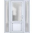 Front Exterior Prehung FiberGlass Door Frosted Glass / Manux 8422 Matte Black / 2 Sidelight Exterior Windows / Office Commercial and Residential Doors Entrance Patio Garage-W16+36+16" x H80"-Right-hand Inswing White