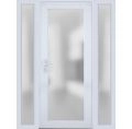 Front Exterior Prehung FiberGlass Door Frosted Glass / Manux 8102 White Silk / 2 Sidelight Exterior Windows / Office Commercial and Residential Doors Entrance Patio Garage-W14+36+14" x H80"-Right-hand Inswing White