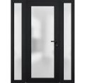 Front Exterior Prehung FiberGlass Door Frosted Glass / Manux 8102 White Silk / 2 Sidelight Exterior Windows / Office Commercial and Residential Doors Entrance Patio Garage-W16+36+16" x H80"-Left-hand Inswing Black