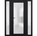 Front Exterior Prehung FiberGlass Door Frosted Glass / Manux 8102 White Silk / 2 Sidelight Exterior Windows / Office Commercial and Residential Doors Entrance Patio Garage-W14+36+14" x H80"-Right-hand Inswing Black